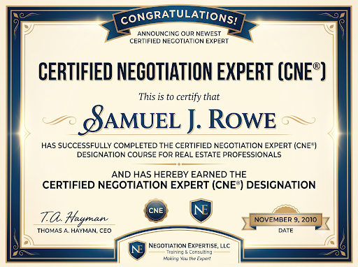 Samuel J. Rowe, Certified Negotiation Expert (CNE®) 